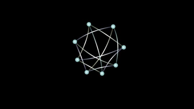 Abstract web of glowing cyan nodes connected by thin lines forming a looping geometric pattern on a black background