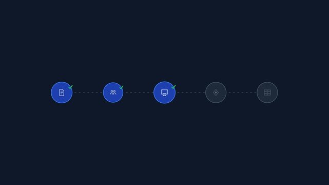 Animated Business Process Workflow Infographic with Five Steps and Checkmark Icons on Dark Background
