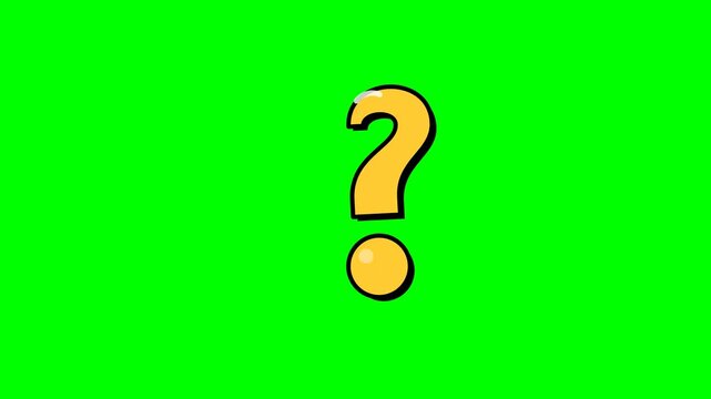 Cartoon Yellow Question Mark Symbol Animation Bouncing on Chroma Key Green Screen for Video Editing