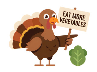 Fototapeta premium Cartoon turkey promoting eating more vegetables