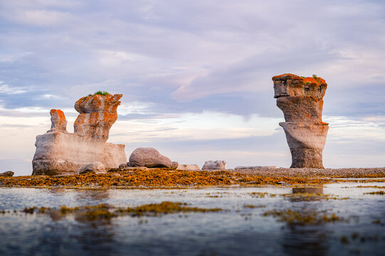 Wonderful Mingan archipelago monoliths at dusk on a summer evening, C&ocirc;te-Nord, Quebec, Canada