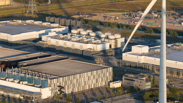 Aerial view of Data Center Campus in Eemshaven for Cloud and AI Computing
