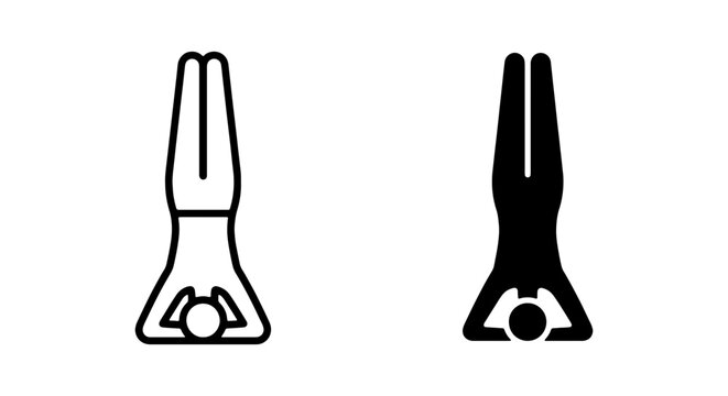 Yoga Headstand Icon Set, Sirsasana Pose Line Art and Silhouette, Health and Wellness Vector Graphics