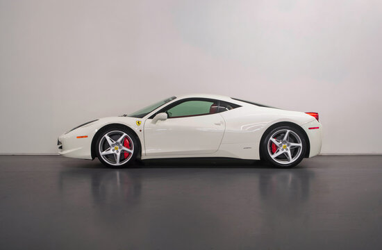 White Ferrari 458 Italia Sports Coupe Side Profile View Studio Display