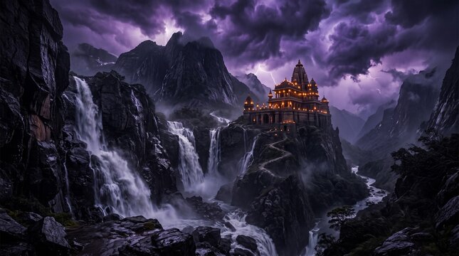 Mountain temple storm
