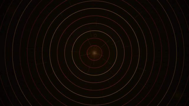 Concentric glowing circles form a hypnotic looping background overlay on a dark cosmic field