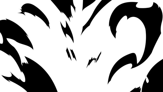 Abstract black curved shapes with sharp jagged edges forming dynamic claw marks on white background. Comic and manga style motion effect for graphic design overlay and action accent.