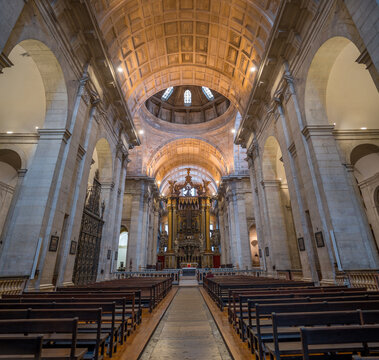 Interior of Lisbon Cathedral S showing nave and altar