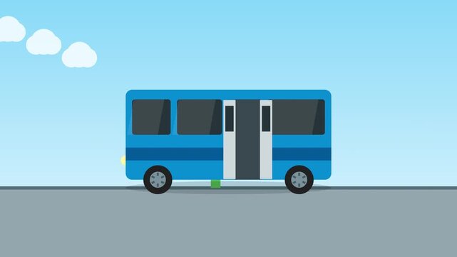 Blue Bus Stopping at Bus Stop Station for Passengers
