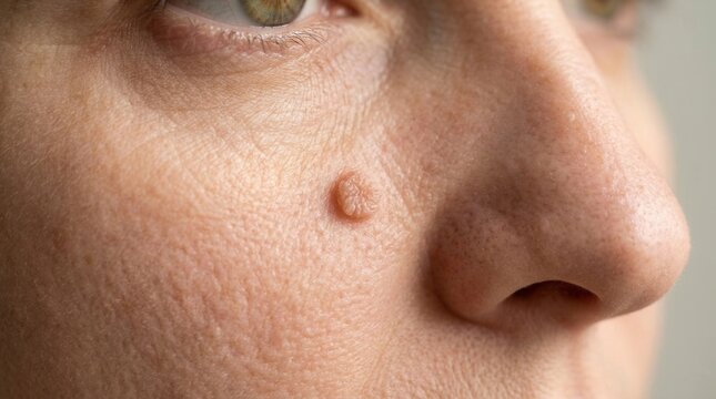 Close Up Detail Of Human Skin With A Small Mole On The Cheek