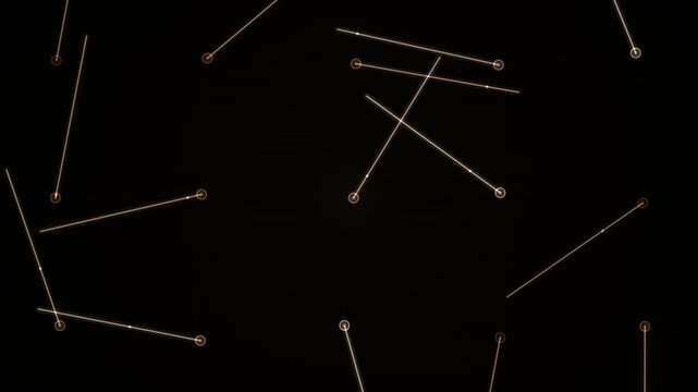 Glowing orange geometric lines and circular nodes form a network constellation on a black looping background overlay.