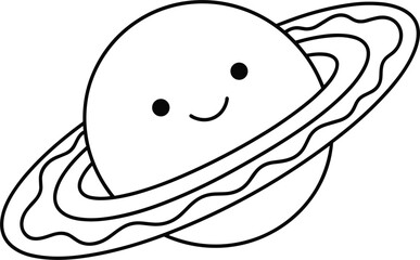 Cute cartoon saturn planet vector illustration with a happy smiling face and wavy detailed planetary ring system © MDNAYEEM