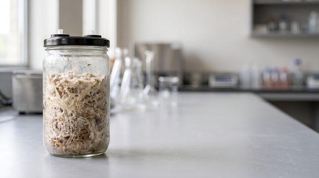 Controlled fungal culture representing mycoremediation research and bioprocess development, suitable for biotechnology, environmental research, industrial innovation, and sustainability communication.