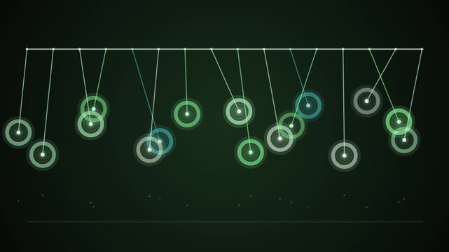 Abstract geometric circles suspended from a horizontal line form a dark background overlay loop.