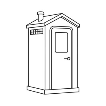 Portable Toilet Line Art Icon - Outlined Mobile Restroom Outhouse or Guard Booth Illustration for Coloring and Design