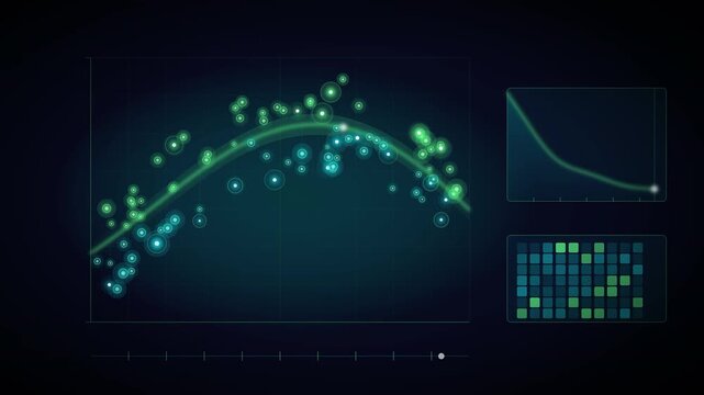 Machine Learning Model Fitting A Curve To Scatter Data While Loss Chart Descends Seamless Loop