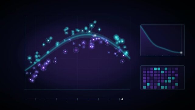 Machine Learning Model Fitting A Curve To Scatter Data While Loss Chart Descends Seamless Loop