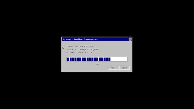 Retro nostalgic computer loading dialog box pop up window on vintage desktop background