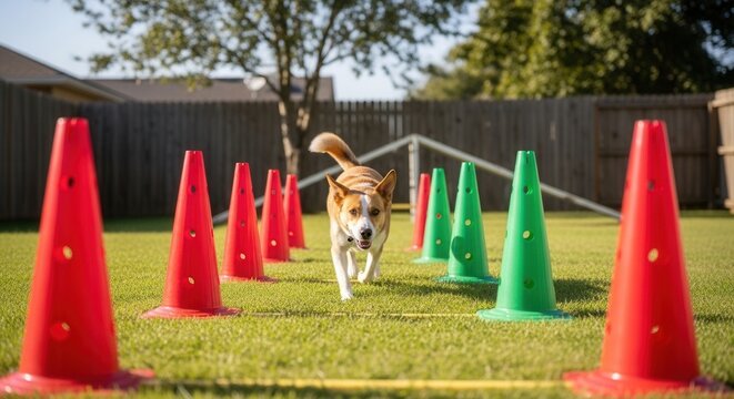 Energetic Dog Navigates Agility Course With Cones