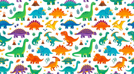 Cute Dinosaur Pattern Seamless Background Illustration © Brownis