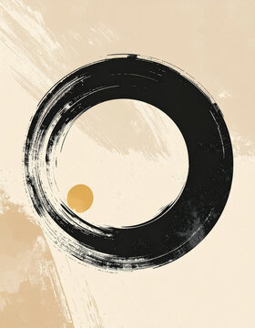 Minimalist Japandi ensō circle illustration with gold accent