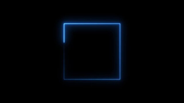 Glowing blue neon square frame motion on black background.