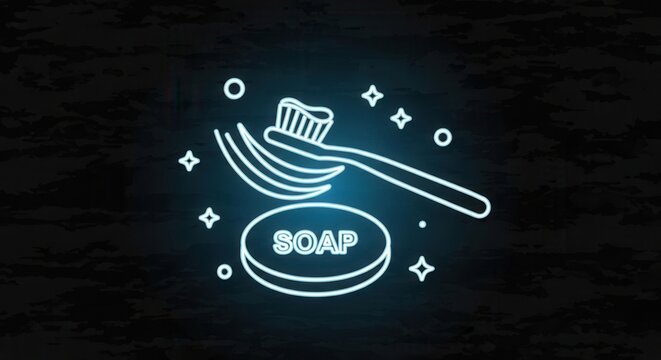Sparkling Toothbrush And Soap Neon Illustration