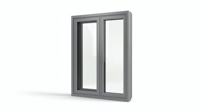 Modern grey double casement window unit isolated on a clean white background for architecture