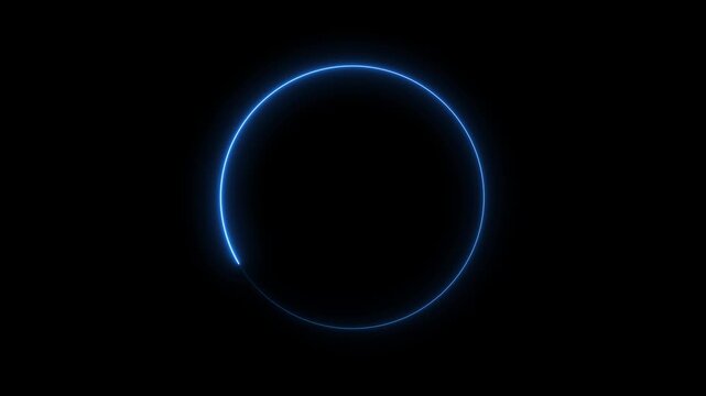 Blue neon circle loading animation on black background.