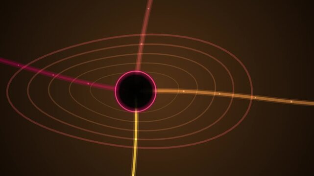 Glowing concentric ellipses radiate from a central dark circular void within an abstract looping background.
