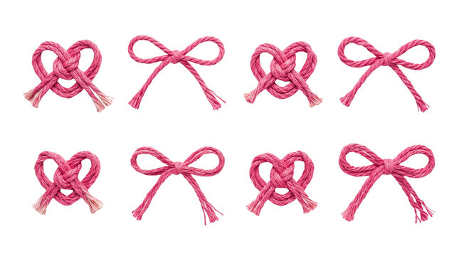 Pink Cotton Twine Bows and Heart Shaped Knots Collection for Romantic Craft Projects