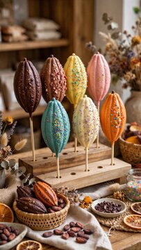 Cocoa Pod Lollipops Display Food Photography