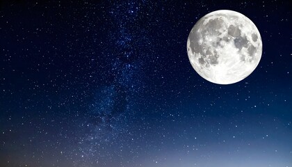 Obraz premium Luminous Full Moon in Deep Blue Starry Space and Milky Way