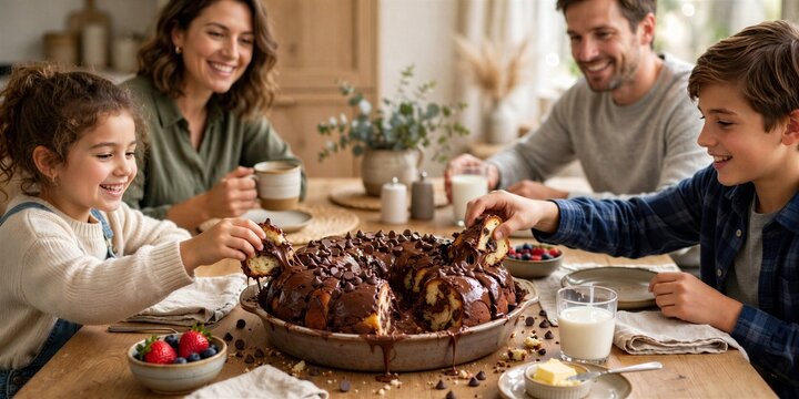 Family Breakfast Chocolate Monkey Bread Food Photography