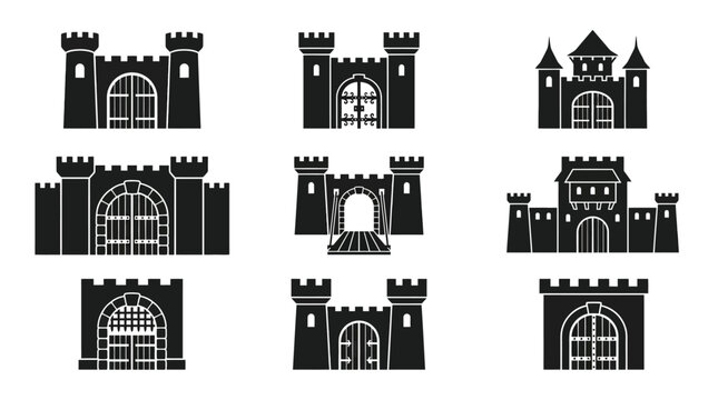 Collection of castle wall silhouettes.