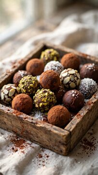 Rustic Chocolate Truffles Box Food Photography