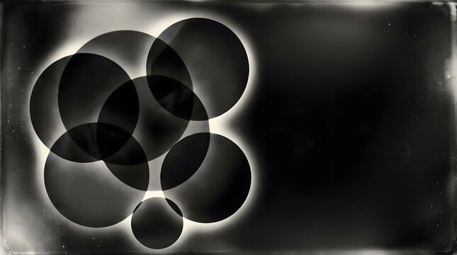 Overlapping dark circular shapes creating a minimalist geometric abstract composition with geometric circles