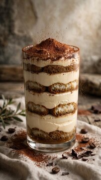 Tiramisu Glass Layers Styled Dessert Close Up Food Photography