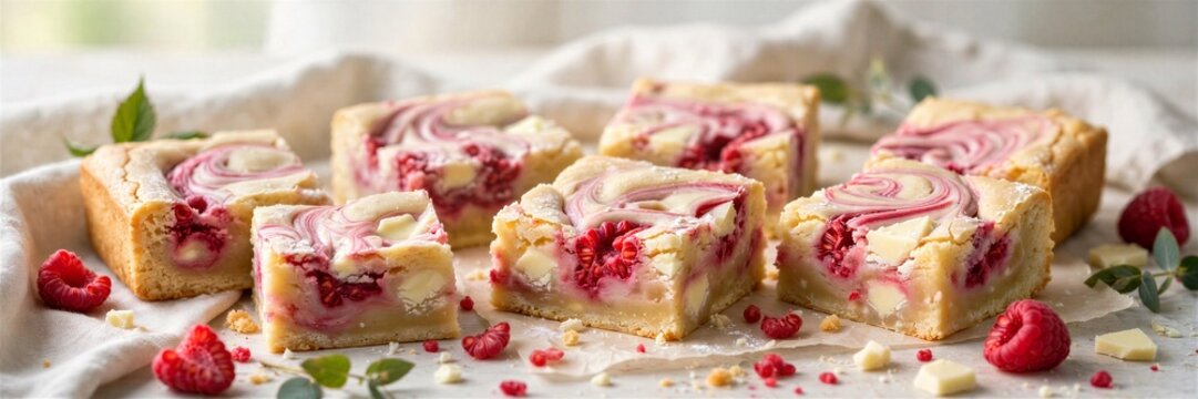 To White Chocolate Raspberry Blondies Food Photography