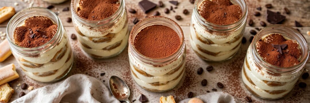 Tiramisu Jars Flatlay Styled Dessert Close Up Food Photography