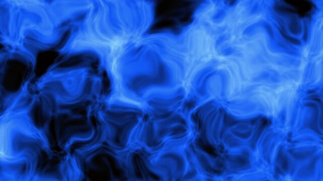 Seamless loop animation of swirling electric blue liquid energy, glowing cyan fluid dynamics, smoky caustic wave motion and dark contrast