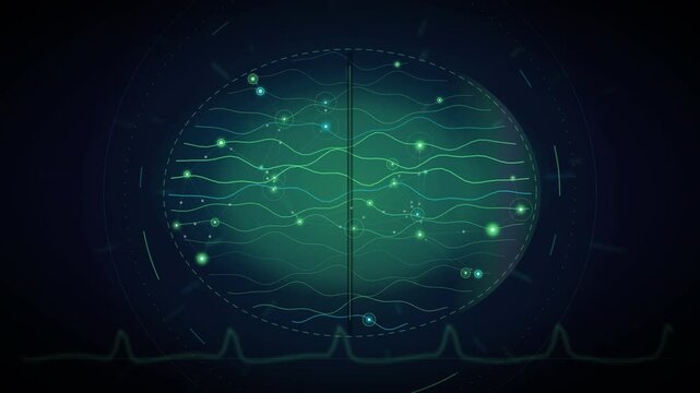 Contour Line Digital Brain With Firing Neurons And Scanning Energy Band Seamless Loop