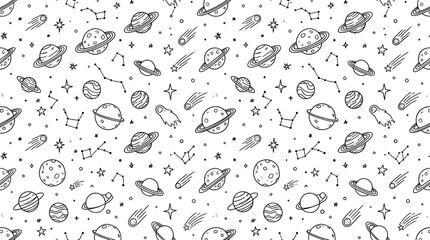 Hand-drawn Space and Planets Pattern © Bolu