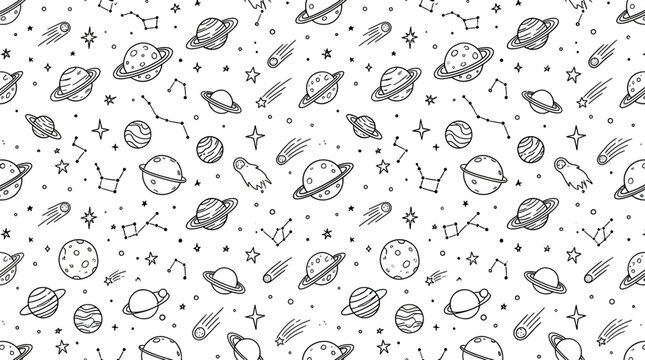 Hand-drawn Space and Planets Pattern