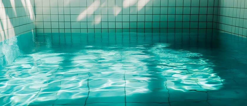Tiled pool water with sunlight reflections and turquoise ripples