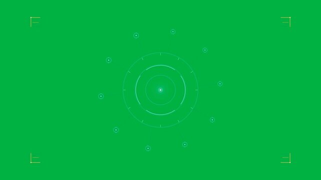 Futuristic HUD Radar Scanning Interface Animation with Isolated Green Screen, Sci-Fi Technology Dashboard.