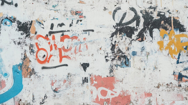 Faded Graffiti and Wheatpaste Texture on Weathered White Urban Wall