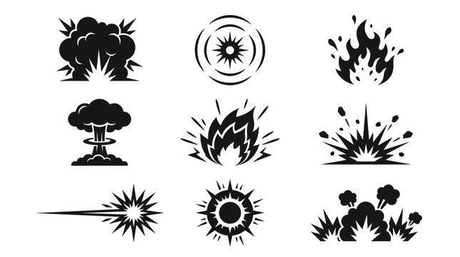 Explosion and fire icons set.