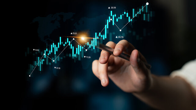 Stock market analysis with candlestick chart and price movement trend line, highlighting global financial trends, stock trading, and investment strategy insights Latch