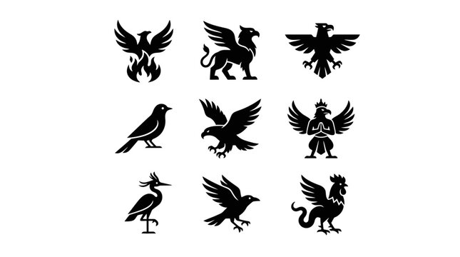 Collection of mythical winged creatures icons.